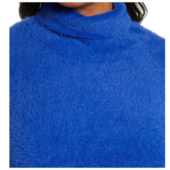 Halogen Blue Fuzzy Teddy Turtleneck Knit Sweater - Picture 4 of 9
